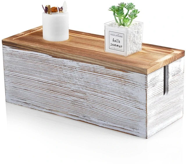 Main image of Large Cable Management Box, White Washed Wood Cord Organizer Box for Desk, Floor, Office to Hide Extension Cords Power Stripes Surge Protectors Chargers Wires