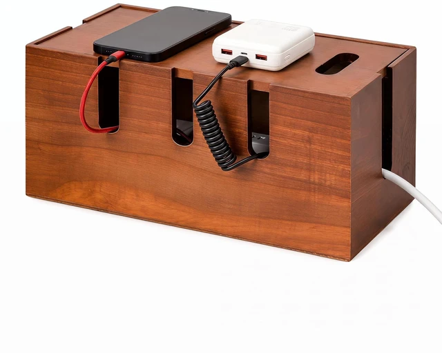 Main image of Wood Cable Management Box, Power Strip Cord Organizer Box, for Electrical Hiding Cord Management, Desk Cable Storage Box for Home Office
