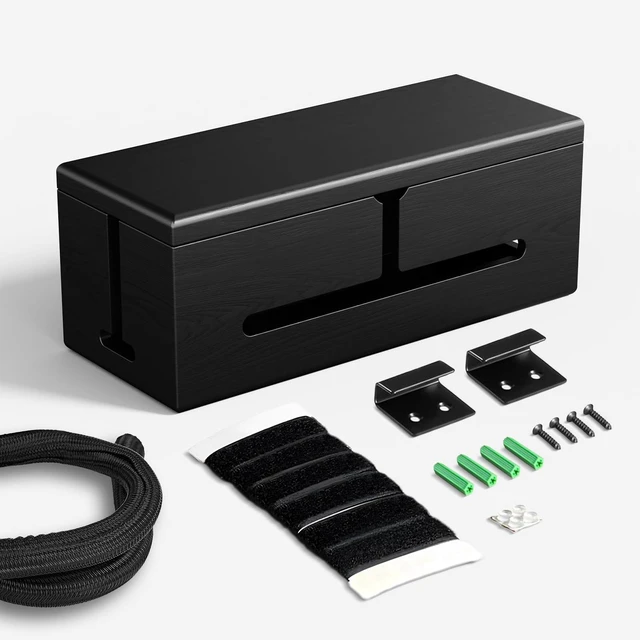 Main image of Large Cable Management Box-Stylish Wire Organizer, Wire Concealer and Wire Management Box-Wire Management Box with Protective Sleeve (Black)