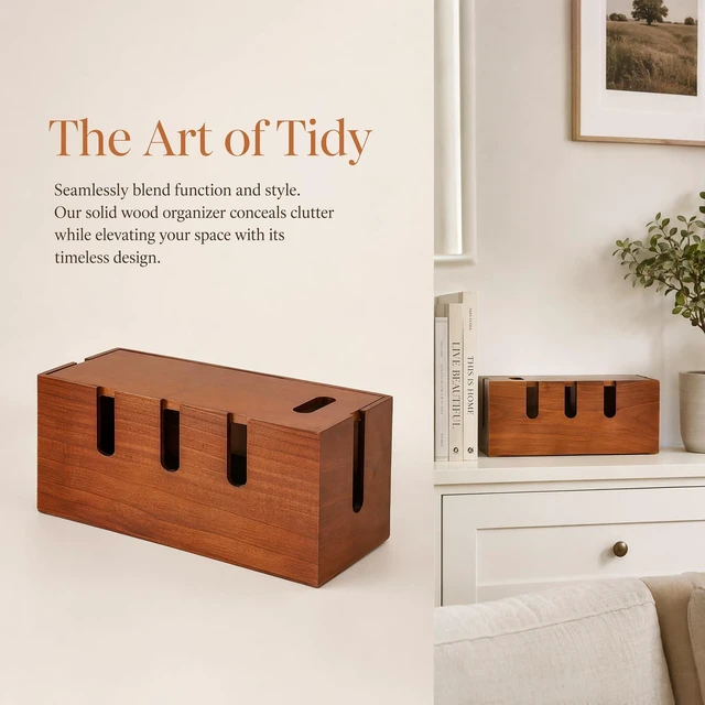 Alt view image 4 of 7 - Wood Cable Management Box, Power Strip Cord Organizer Box, for Electrical Hiding Cord Management, Desk Cable Storage Box for Home Office