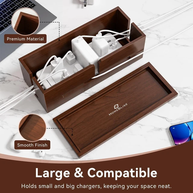 Alt view image 2 of 7 - Large Cable Management Box-Stylish Wire Organizer, Wire Concealer and Wire Management Box-Wire Management Box with Protective Sleeve (Brown)