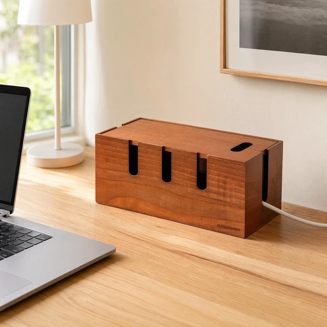 Alt view image 6 of 7 - Wood Cable Management Box, Power Strip Cord Organizer Box, for Electrical Hiding Cord Management, Desk Cable Storage Box for Home Office