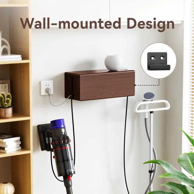 Alt view image 5 of 7 - Large Cable Management Box-Stylish Wire Organizer, Wire Concealer and Wire Management Box-Wire Management Box with Protective Sleeve (Brown)