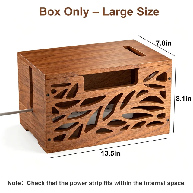 Alt view image 3 of 7 - Wooden Cable Management Box, Large Cord Hider Box, Cord Box | Cable Organizer Box for Power Strips, Electrical Cords, Desk & Floor Cables Suitable for Home & Office