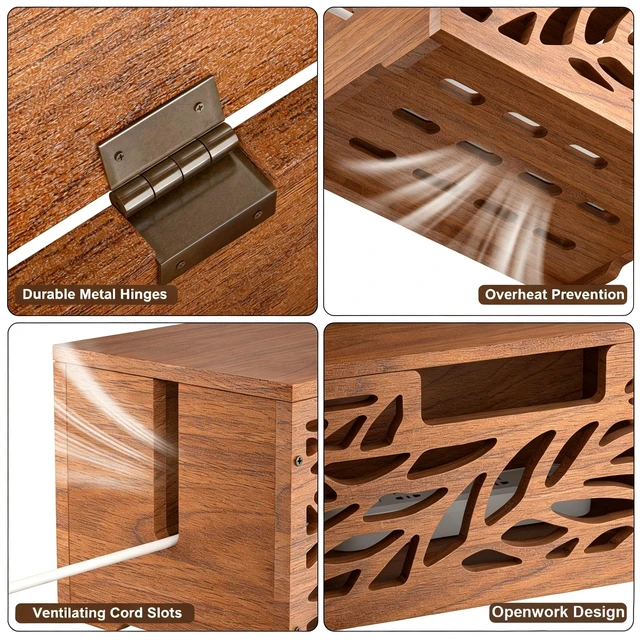 Alt view image 7 of 7 - Wooden Cable Management Box, Large Cord Hider Box, Cord Box | Cable Organizer Box for Power Strips, Electrical Cords, Desk & Floor Cables Suitable for Home & Office