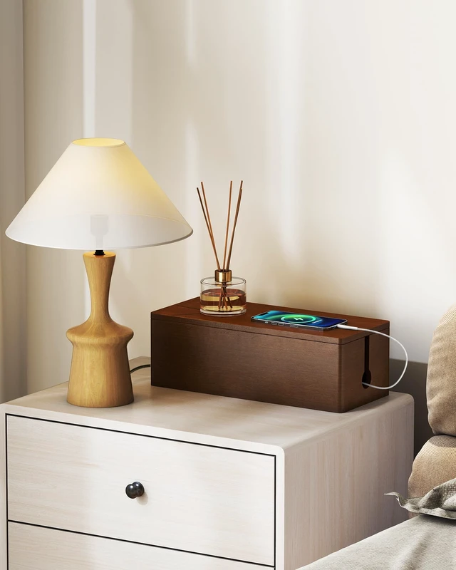 Alt view image 4 of 7 - Solid Wood Cable Management Box, Walnut Color, 14.2 x 6.1 x 4.1 | Magnetic Closure, For Power Strip & Wire Storage, Cord Organizer, Hide Cords, Home Office Decor,Cable Organizer Box