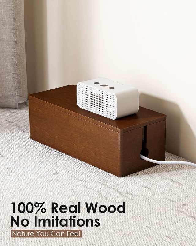 Alt view image 2 of 7 - Solid Wood Cable Management Box, Walnut Color, 14.2 x 6.1 x 4.1 | Magnetic Closure, For Power Strip & Wire Storage, Cord Organizer, Hide Cords, Home Office Decor,Cable Organizer Box