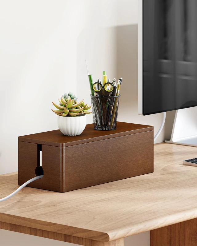 Alt view image 6 of 7 - Solid Wood Cable Management Box, Walnut Color, 14.2 x 6.1 x 4.1 | Magnetic Closure, For Power Strip & Wire Storage, Cord Organizer, Hide Cords, Home Office Decor,Cable Organizer Box