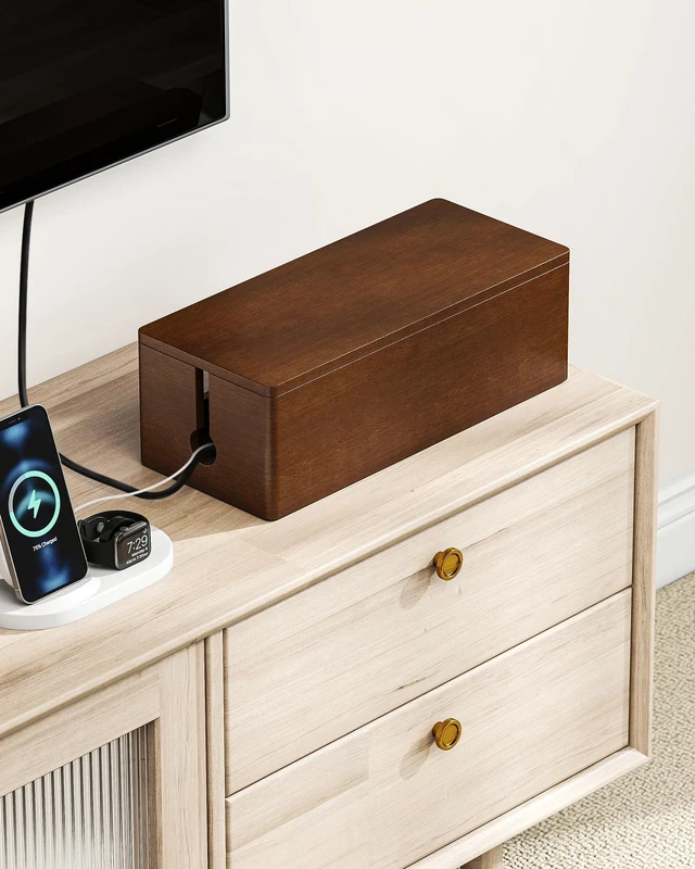 Alt view image 7 of 7 - Solid Wood Cable Management Box, Walnut Color, 14.2 x 6.1 x 4.1 | Magnetic Closure, For Power Strip & Wire Storage, Cord Organizer, Hide Cords, Home Office Decor,Cable Organizer Box