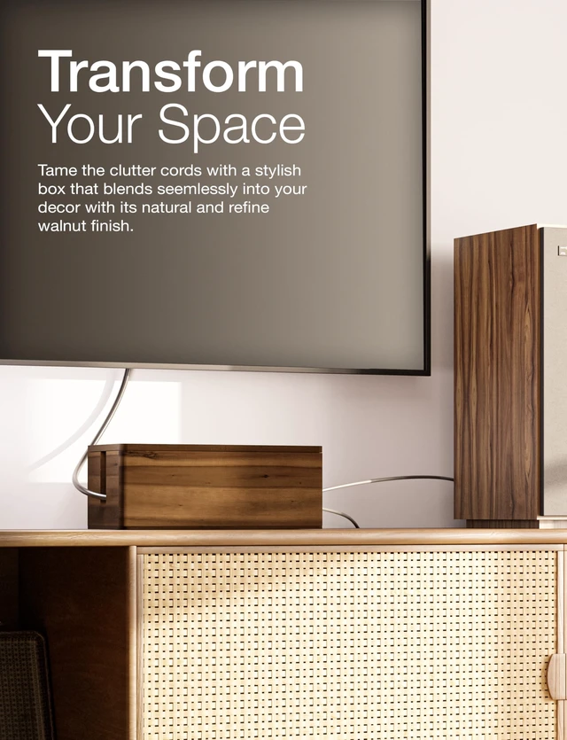 Alt view image 6 of 6 - 16" L Wooden Large Cable Management Box Round Edge (Walnut Color) | 2 Cable Entry Slots, Magnetic Lid, Non-Skid Pads, Solid Acacia Wood, Wooden Power Strip Box, Surge Protector Box