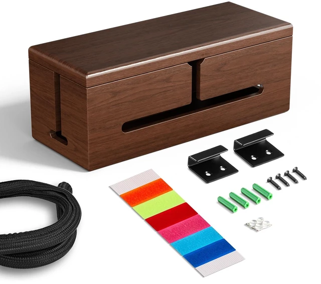 Main image of Large Cable Management Box-Stylish Wire Organizer, Wire Concealer and Wire Management Box-Wire Management Box with Protective Sleeve (Brown)