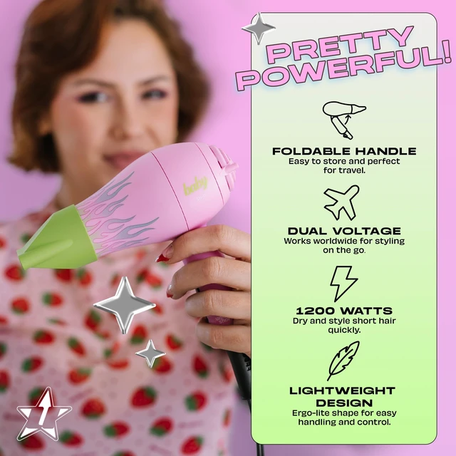 Alt view image 3 of 7 - Mini Travel Dryer with Diffuser, Portable Foldable Compact Lightweight | Dual Voltage, Foldable Handle, 1200W Fast-Drying, Includes Diffuser and Styling Nozzle, Lightweight Compact Portable Design