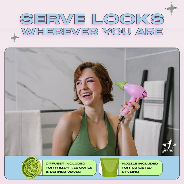 Alt view image 4 of 7 - Mini Travel Dryer with Diffuser, Portable Foldable Compact Lightweight | Dual Voltage, Foldable Handle, 1200W Fast-Drying, Includes Diffuser and Styling Nozzle, Lightweight Compact Portable Design