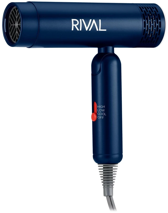 Main image of Rival Foldable Hair Dryer, 3 Heat & 2 Speed, Ionic Ceramic | Foldable Lightweight Design, 3 heat/2 Speed Settings, Concentrator & Diffuser, Removable filter, 9-ft cord