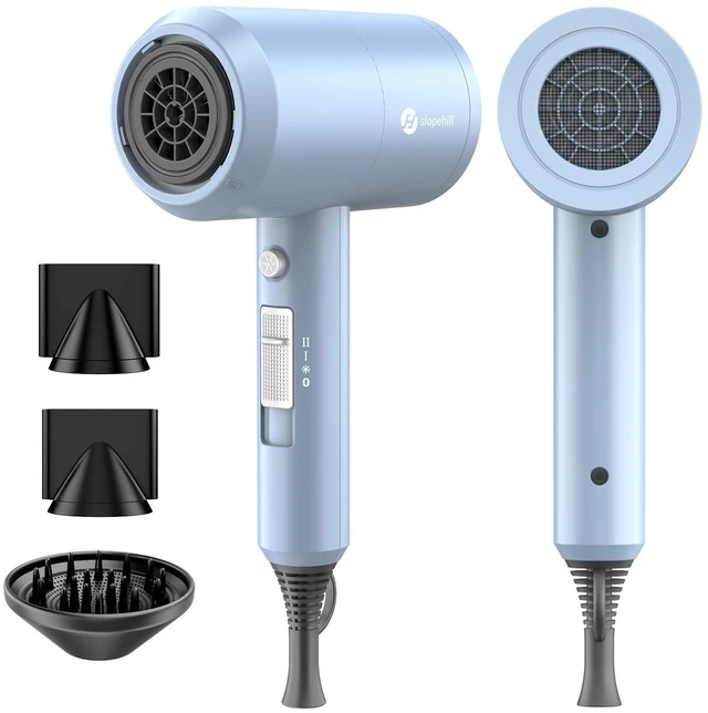 Main image of Professional Ionic Hair Dryer, Powerful 1800W Fast Drying Low Noise Blow Dryer with 2 Concentrator Nozzle 1 Diffuser Attachments for Home Salon Travel (Matte Blue)