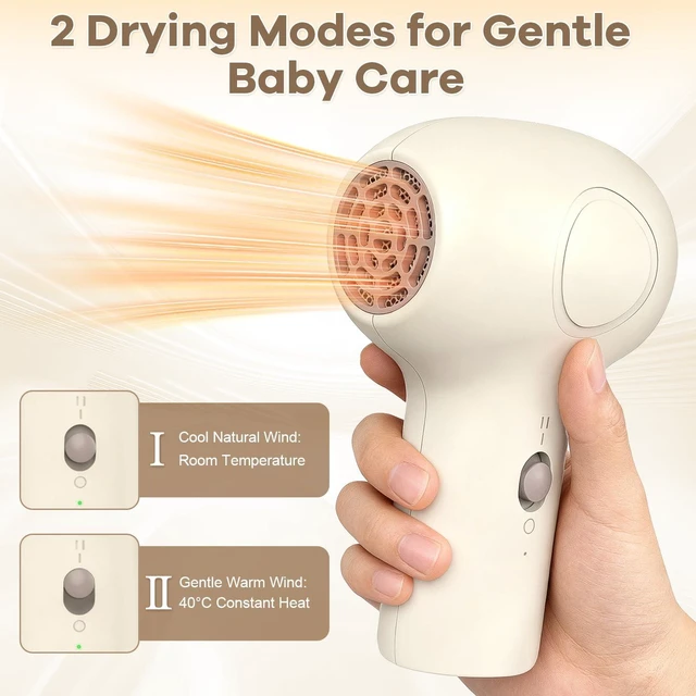 Alt view image 2 of 7 - Cordless Hair Dryer for Baby, Gentle Airflow Mini Hair Dryer Portable Baby Blow Dryer Rechargeable for Travel Camping, Low Heat Quiet Cordless Hairdryer Safe for Infant Hair Delicate Skin