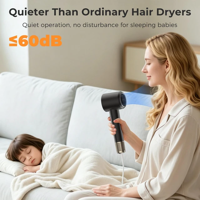 Alt view image 5 of 7 - Hair Dryer, High Speed Ionic Blow Dryer, Concentrator, Black | 1600W, 110,000 RPM , 200M Negative Ions, 8 Modes & 2 Airspeeds, Low Noise,anti-Fizz, Lightweight, Blow Dryer for Women/Travel