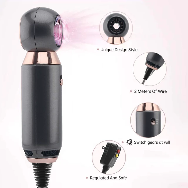 Alt view image 2 of 7 - Professional Hair Dryer 800W Lightweight & Compact Blow Dryer Powerful Flow Hair Dryers for Travel and Home Concentrator Nozzle Gray