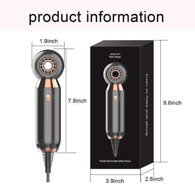 Alt view image 7 of 7 - Professional Hair Dryer 800W Lightweight & Compact Blow Dryer Powerful Flow Hair Dryers for Travel and Home Concentrator Nozzle Gray