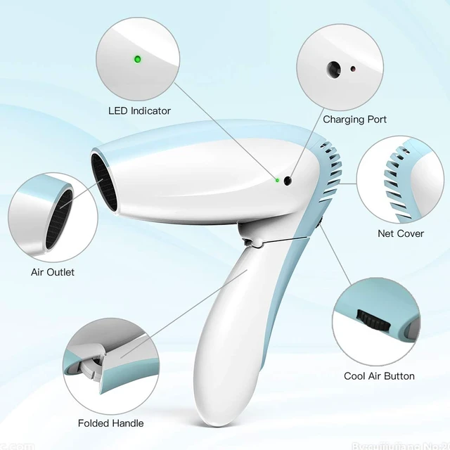Alt view image 7 of 7 - Cordless Hair Dryer - Cold Wind Battery Operated Hair Dryer | Wireless Blow Dryer - Rechargeable Portable Hairdryer for Indoor, Outdoor, Camping, Tourism (No Hot or Warm Air)