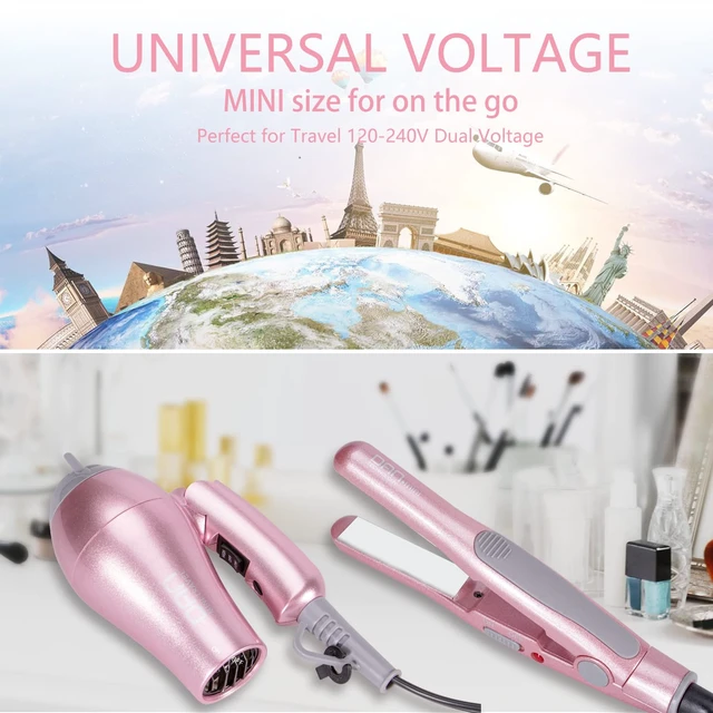 Alt view image 3 of 6 - Travel Hair Tool Set,Hair Dryer and Flat Irons with Travel case | *Folding Handle *Automatic Dual Voltage *removable air filter*Concentrator&Diffuser*Multi-Function Plug Adapter