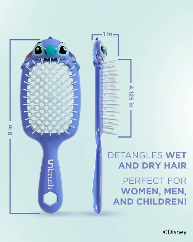 Alt view image 3 of 7 - Disney Stitch UNbrush & Mini Dryer Travel Set | 105 DuoFlex Anti-Static Bristles, Wet & Dry Use, 1200W Foldable Mini Dryer, Soft-Touch Finish