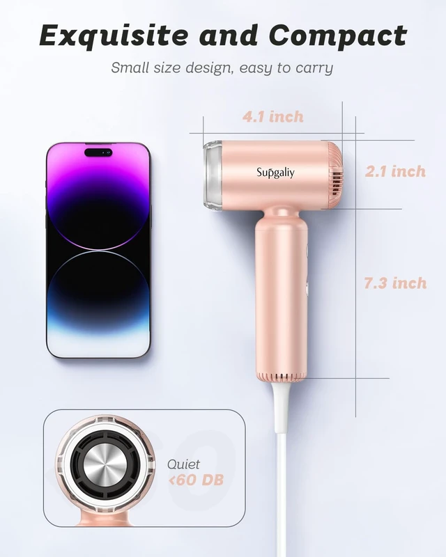 Alt view image 3 of 7 - Dual Voltage Travel Hair Dryer, High-Speed Ionic Blow Dryer | Lightweight Hairdryer, Professional Fast Drying, Compact Portable, Small Mini, Quiet