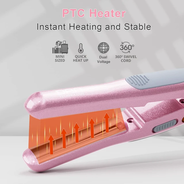Alt view image 3 of 6 - Hair Styling Set, Including Travel Hair Dryer, Mini Flat Iron, and Travel Curling Iron with European Plug, Dual Voltage, Portable Storage Bag, Pink