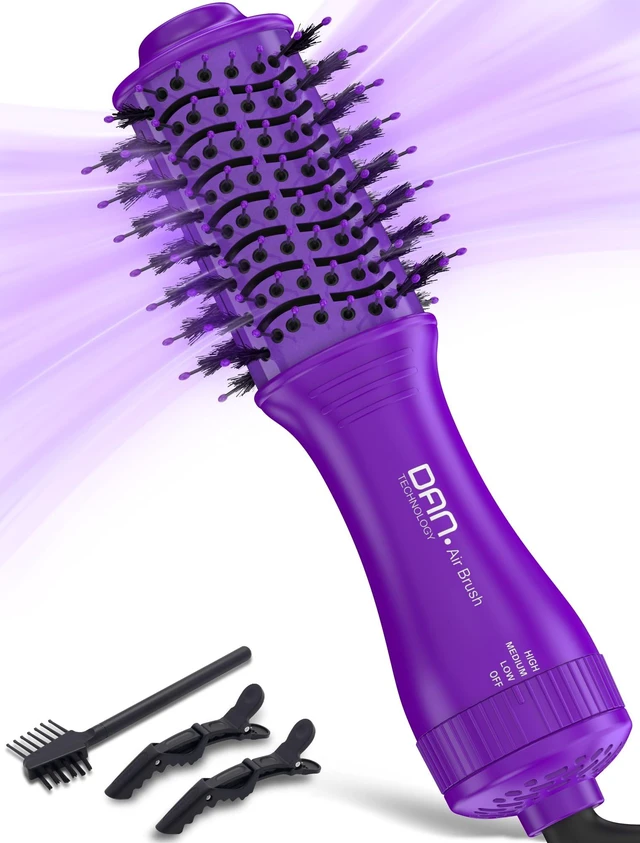 Main image of Mini Travel Ceramic Blow Dryer Brush for Short to Medium Hair, 2 Inch Oval Styling Hot Air Brush with 3 Heat Settings, Lightweight Volumizing & Smoothing Tool, 120V, Purple
