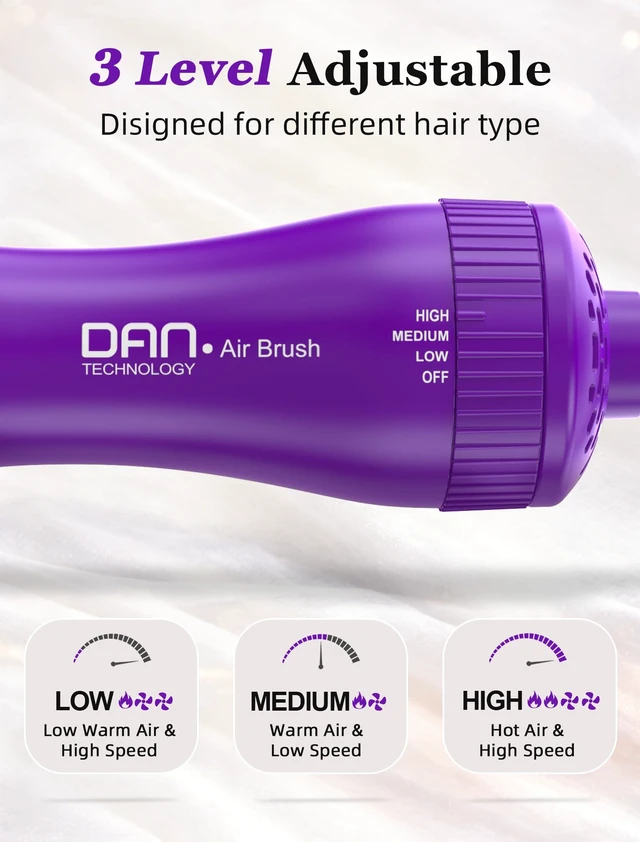 Alt view image 5 of 7 - Mini Travel Ceramic Blow Dryer Brush for Short to Medium Hair, 2 Inch Oval Styling Hot Air Brush with 3 Heat Settings, Lightweight Volumizing & Smoothing Tool, 120V, Purple