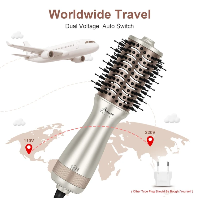 Alt view image 2 of 7 - Small Auto Dual Voltage Hair Dryer Brush with Cool Shot | Travel 2 Inch Hot Air Brush Anti-Frizz Negative Ionic Lift Root Volumizing/Smoothing/Straightening Hair
