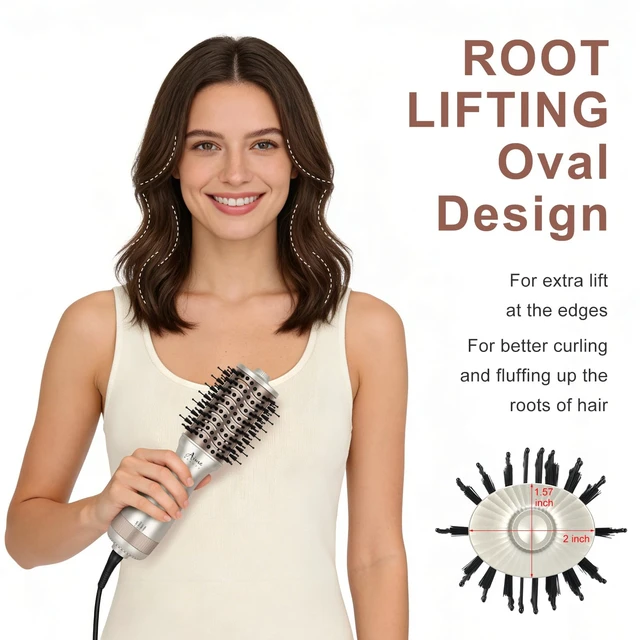 Alt view image 5 of 7 - Small Auto Dual Voltage Hair Dryer Brush with Cool Shot | Travel 2 Inch Hot Air Brush Anti-Frizz Negative Ionic Lift Root Volumizing/Smoothing/Straightening Hair