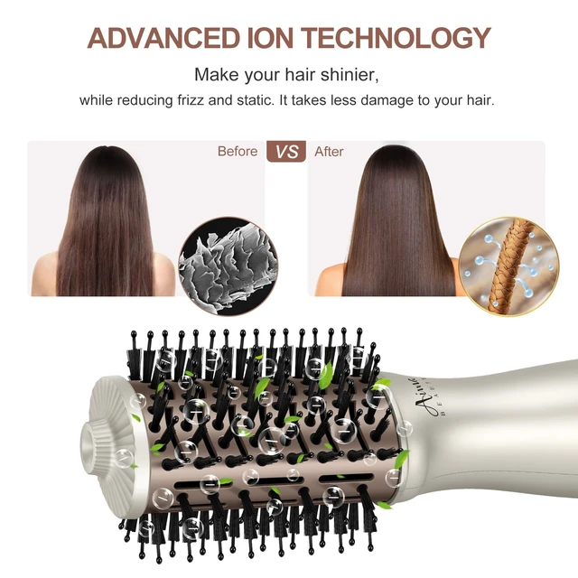 Alt view image 6 of 7 - Small Auto Dual Voltage Hair Dryer Brush with Cool Shot | Travel 2 Inch Hot Air Brush Anti-Frizz Negative Ionic Lift Root Volumizing/Smoothing/Straightening Hair