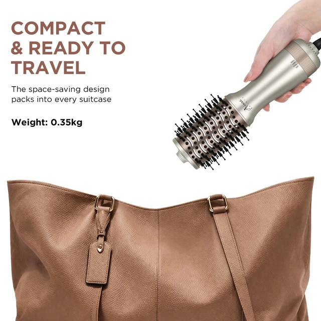 Alt view image 7 of 7 - Small Auto Dual Voltage Hair Dryer Brush with Cool Shot | Travel 2 Inch Hot Air Brush Anti-Frizz Negative Ionic Lift Root Volumizing/Smoothing/Straightening Hair