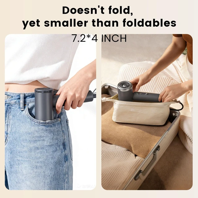 Alt view image 3 of 7 - Dual-Voltage High-Speed Mini Travel Hair Dryer with Ionic in Gray | Small as a Phone|100-240V International Travel|Lightweight|Quiet|Cool Shot|Diffuser,European Adapter & Pouch|All Hair Types