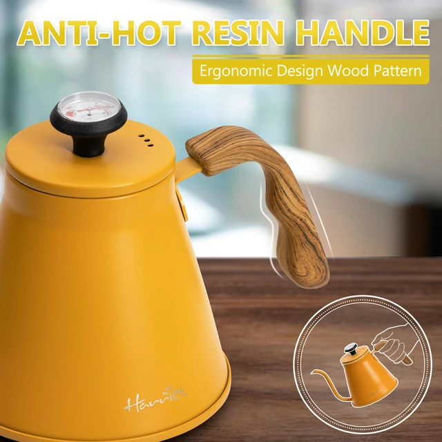 Alt view image 2 of 7 - Gooseneck Kettle with Thermometer for Pour Over Coffee and Tea, 37 fl oz, Stainless Steel, Durable 3-Layer Base, Ideal Spout for Precision Pouring, Compatible with all Stove Tops, Yellow
