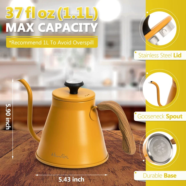 Alt view image 5 of 7 - Gooseneck Kettle with Thermometer for Pour Over Coffee and Tea, 37 fl oz, Stainless Steel, Durable 3-Layer Base, Ideal Spout for Precision Pouring, Compatible with all Stove Tops, Yellow