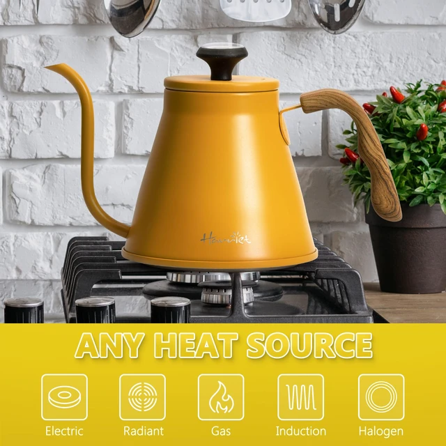 Alt view image 7 of 7 - Gooseneck Kettle with Thermometer for Pour Over Coffee and Tea, 37 fl oz, Stainless Steel, Durable 3-Layer Base, Ideal Spout for Precision Pouring, Compatible with all Stove Tops, Yellow