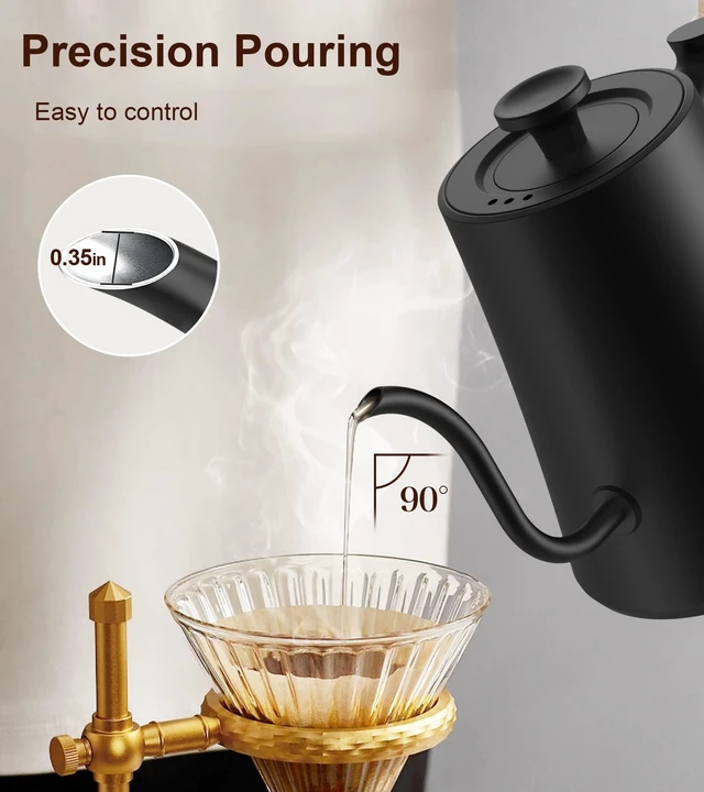 Alt view image 5 of 7 - Gooseneck Electric Kettle with ±1°F Temperature Control - 1.0L Pour Over Coffee Kettle & Tea Maker, 1200W Fast Heating, 24H Keep Warm, Built-in Brew Timer, 100% Stainless Steel Interior