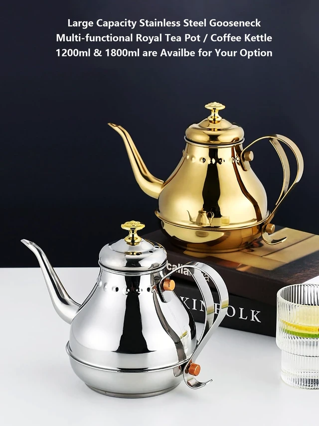 Alt view image 2 of 7 - Royal Gooseneck Tea Kettle Stainless Steel Large Capacity Multi-Functional Coffee Pot with Built-in Strainer