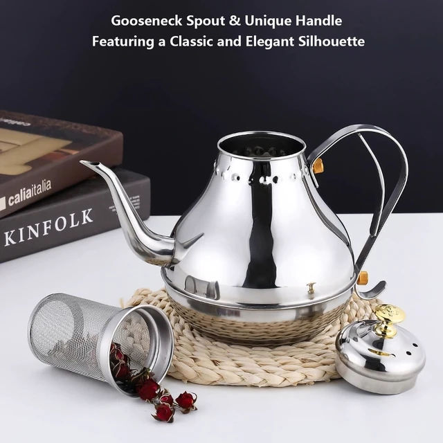Alt view image 5 of 7 - Royal Gooseneck Tea Kettle Stainless Steel Large Capacity Multi-Functional Coffee Pot with Built-in Strainer