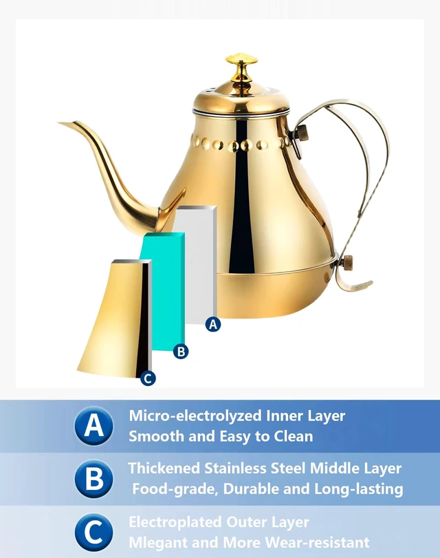 Alt view image 7 of 7 - Royal Gooseneck Tea Kettle Stainless Steel Large Capacity Multi-Functional Coffee Pot with Built-in Strainer