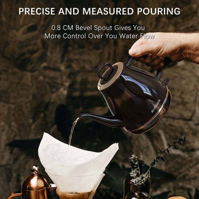 Alt view image 2 of 7 - Electric Gooseneck Kettle, 1L 1500W Fast Boil, 100% Stainless Steel BPA Free Pour-Over Coffee & Tea Kettle, Water Boiler with Auto Shut & Boil-Dry Protection, Black