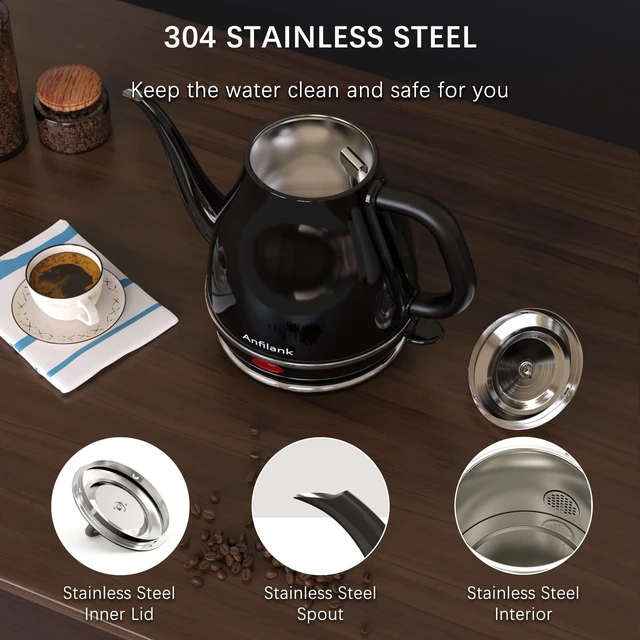 Alt view image 4 of 7 - Electric Gooseneck Kettle, 1L 1500W Fast Boil, 100% Stainless Steel BPA Free Pour-Over Coffee & Tea Kettle, Water Boiler with Auto Shut & Boil-Dry Protection, Black