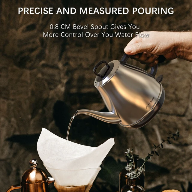 Alt view image 2 of 7 - Electric Gooseneck Kettle, 1L 1500W Fast Boil, 100% Stainless Steel BPA Free Pour-Over Coffee & Tea Kettle, Water Boiler with Auto Shut & Boil-Dry Protection, Silver