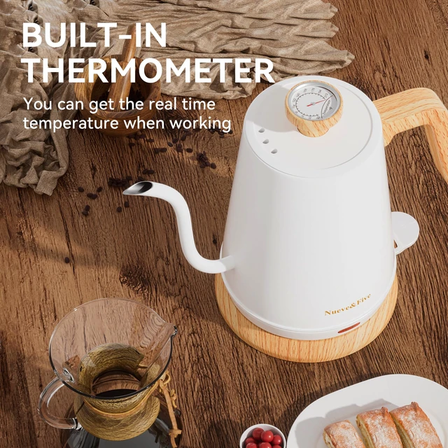 Alt view image 3 of 7 - Electric Gooseneck Kettle with Thermometer, 1.0L Pour Over Hot Water Kettle for Coffee and Tea, 1000W, Auto Shutoff, Boil-Dry Protection, White