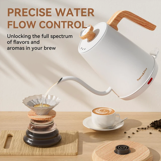 Alt view image 2 of 7 - Electric Gooseneck Kettle with Thermometer, 1.0L Pour Over Hot Water Kettle for Coffee and Tea, 1000W, Auto Shutoff, Boil-Dry Protection, White