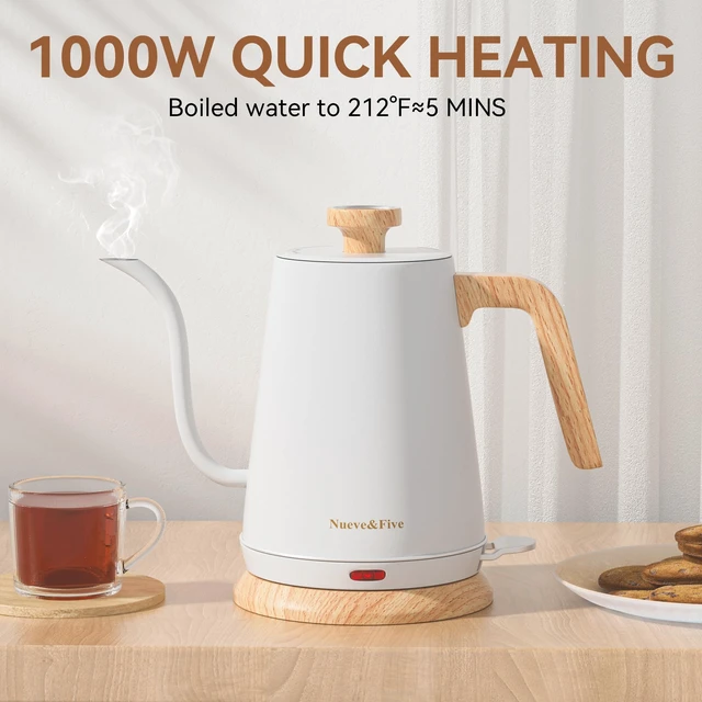 Alt view image 5 of 7 - Electric Gooseneck Kettle with Thermometer, 1.0L Pour Over Hot Water Kettle for Coffee and Tea, 1000W, Auto Shutoff, Boil-Dry Protection, White