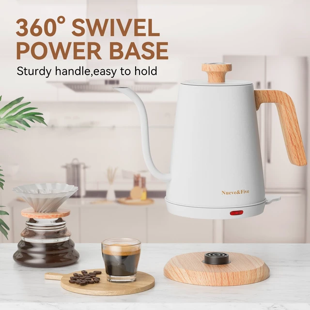 Alt view image 7 of 7 - Electric Gooseneck Kettle with Thermometer, 1.0L Pour Over Hot Water Kettle for Coffee and Tea, 1000W, Auto Shutoff, Boil-Dry Protection, White
