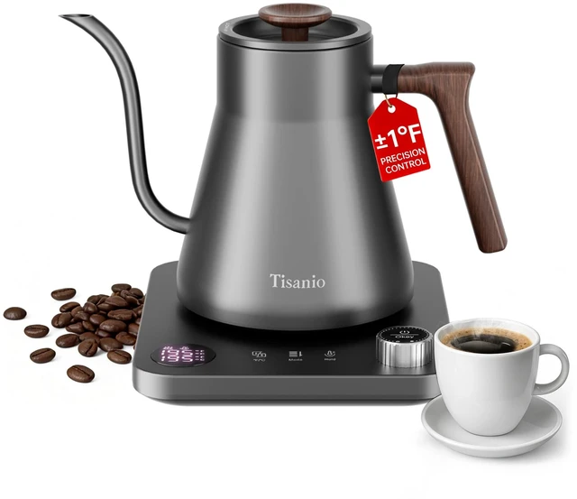 Main image of Gooseneck Electric Kettle with Temperature Control, 0.9L, Gray Wood | ±1°F Precision Pour Over Kettle, LCD Dual Display, Smart Two-Stage Heating, 2H Keep Warm, 304 Stainless Steel Interior